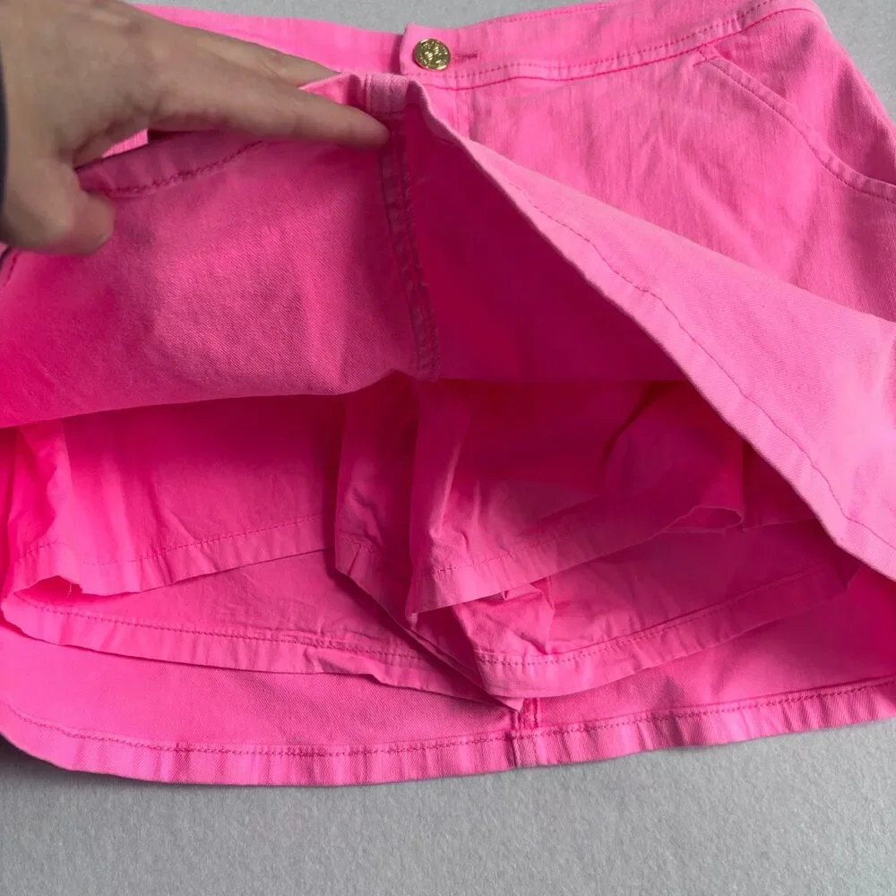 Lilly Pulitzer Denim Skort Women's 4 Hot Pink Cotton Vacation Summer Stretch